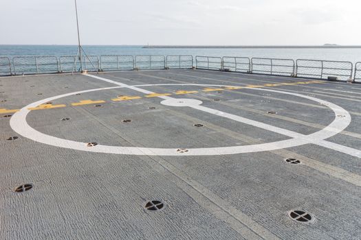 Helicopter landing pad on the ship