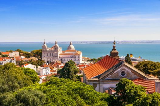 Panorama of a old traditional neighborhood in Lisbon