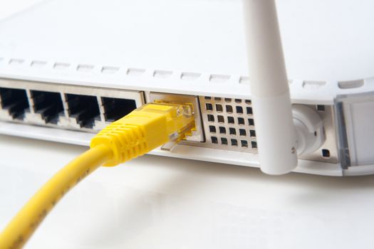 Wireless lan router with yellow network cable