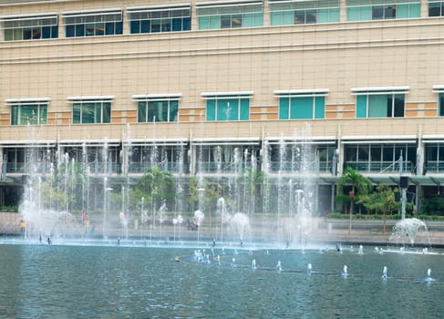 Fountain in the front of modern building