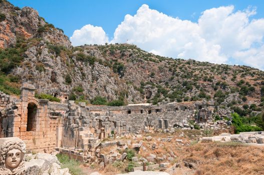 Rock-cut tombs in ancient town Myra in Lycia, Antalya, Turkey