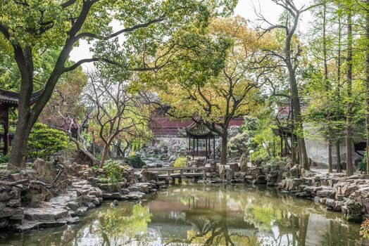 detail of the historic Yuyuan Garden created in the year 1559 by Pan Yunduan in shanghai china