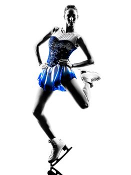 one caucasian woman  ice skater skating  in silhouette  on white background