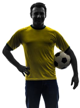 one caucasian man holding   in silhouette on white background