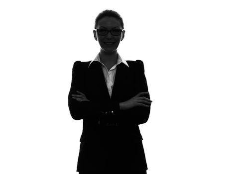 one caucasian business woman  arms crossed portrait in silhouette  on white background