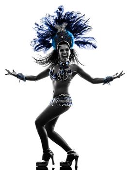 one caucasian woman samba dancer  dancing silhouette  on white background