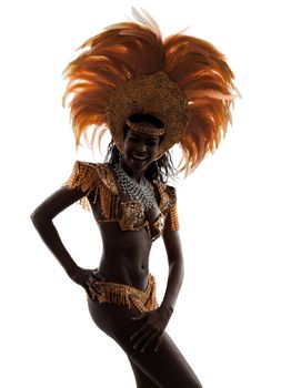 one african woman samba dancer  dancing silhouette  on white background