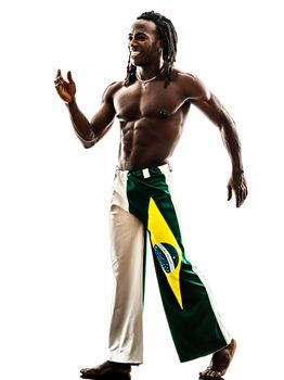one brazilian  black man walking smiling on white background