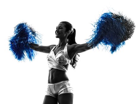 one young woman cheerleader cheerleading  silhouette studio on white background