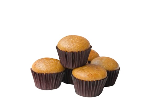 Homemade vegan banana muffins , Freshly baked over white background