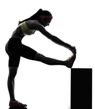 one  woman exercising fitness workout in silhouette  on white background