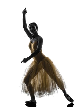 one  woman   ballerina ballet dancer dancing in silhouette on white background