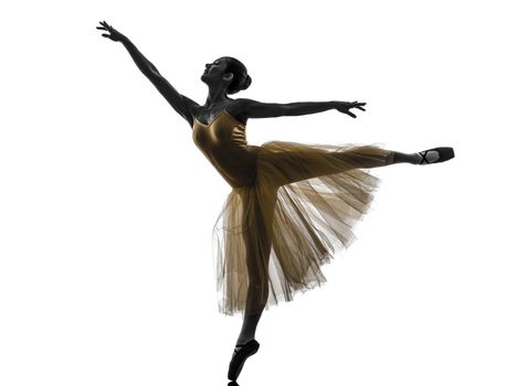 one  woman   ballerina ballet dancer dancing in silhouette on white background