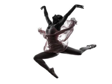 one  woman   ballerina ballet dancer dancing in silhouette on white background