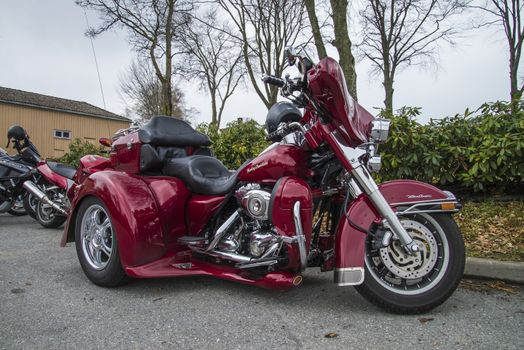 Every year in May there is a motorcycle meeting at Fredriksten fortress in Halden, Norway. In this photo Harley-Davidson Trike Motorcycles.