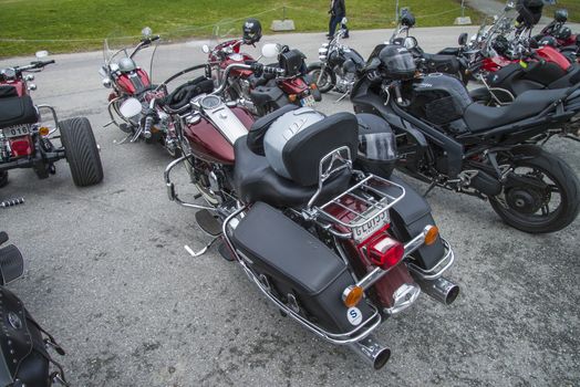 Every year in May there is a motorcycle meeting at Fredriksten fortress in Halden, Norway. In this photo several bikes lined up