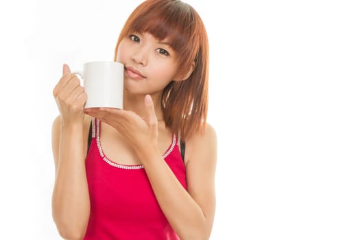 Chinese female with white coffee cup