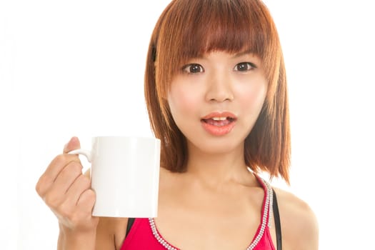 Chinese female with white coffee cup