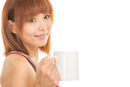 Chinese female with white coffee cup