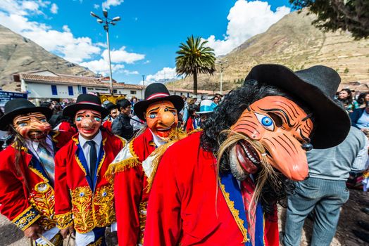 Pisac, Peru - July 16, 2013: Virgen del Carmen parade in the peruvian Andes at Pisac Peru on july 16th, 2013