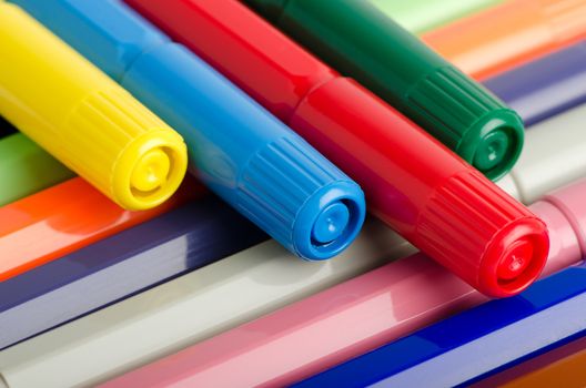 Close-up of bright colored markers for drawing