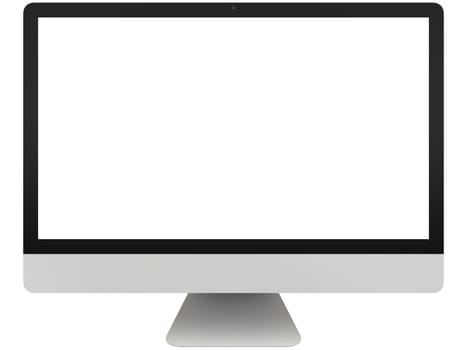 Modern desktop computer with white blank screen isolated on white background