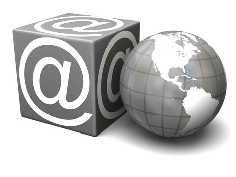 At "@" sign with globe isolated on white background