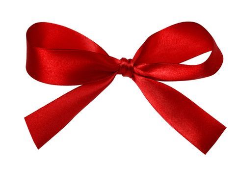 Shiny red satin ribbon on white background