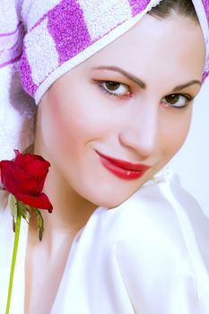 portrait of girl wearing towel on her head