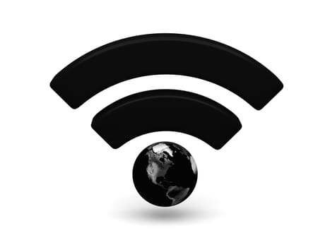 Black WiFi symbol with planet Earth isolated on white background. Elements of this image furnished by NASA.
