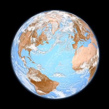 Planet Earth with clouds isolated on black background. Elements of this image furnished by NASA.