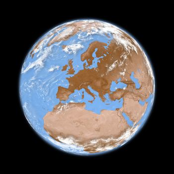 Europe on planet Earth isolated on black background. Elements of this image furnished by NASA.
