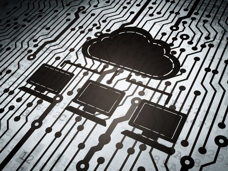 Cloud networking concept: circuit board with  Cloud Network icon, 3d render