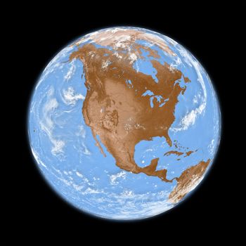 North America on planet Earth isolated on black background. Elements of this image furnished by NASA.