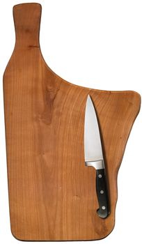 Used chopping or cutting board isolated on withe and kitchen knife
