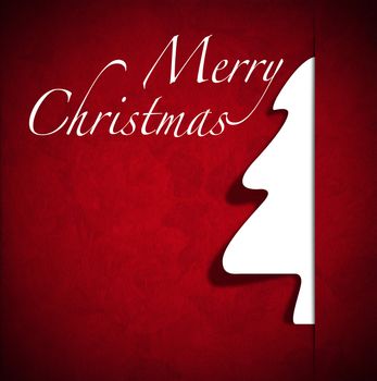 White and stylized Christmas tree on red velvet ornate floral seamless