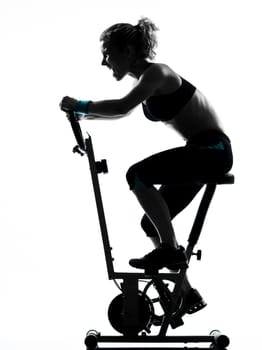 one woman biking exercising workout fitness aerobic exercise posture on studio isolated white background