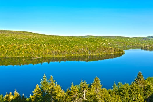 panorama lake of sacacomie  in quebec canada