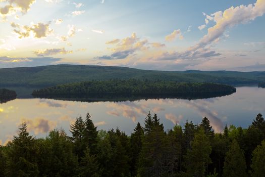 panorama lake of sacacomie  in quebec canada