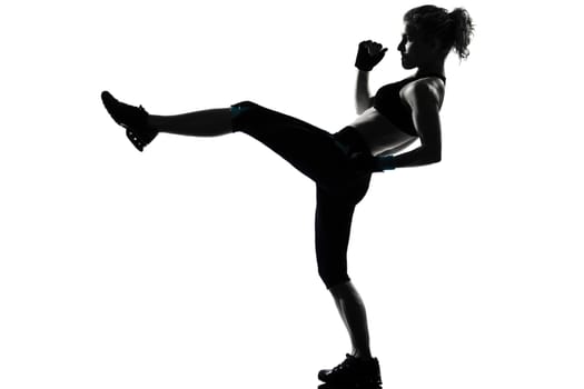 one woman exercising workout fitness aerobic exercise posture on studio isolated white background