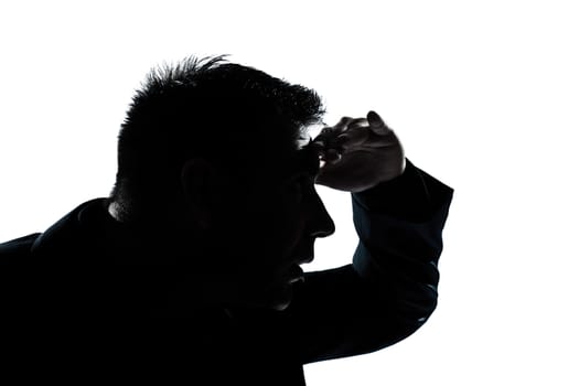 one caucasian man portrait silhouette looking forward gesture in studio isolated on white background