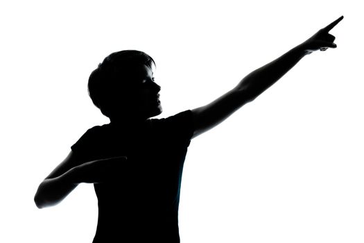 one caucasian young teenager silhouette boy or girl portrait in studio cut out isolated on white background