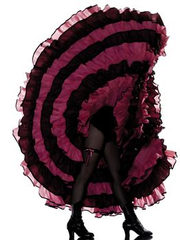 woman dancer dancing french cancan in studio isolated on white background