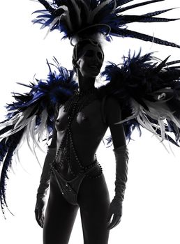 woman showgirl dancer revue dancing in studio isolated on white background