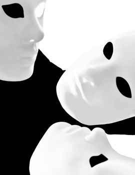 performer man mime with mask on studio isolated on white background