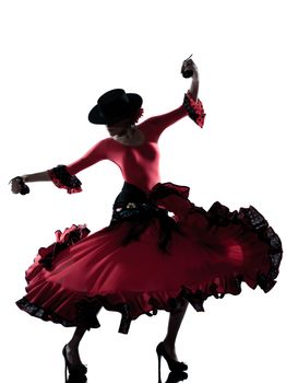 one woman gypsy flamenco dancing dancer on studio isolated white background