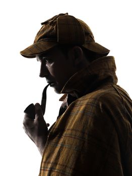 sherlock holmes silhouette in studio on white background