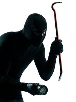 thief criminal burglar portrait masked  in silhouette studio isolated on white background