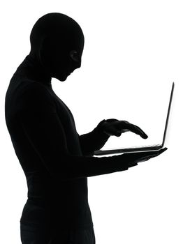 thief criminal computer hacker  in silhouette studio isolated on white background