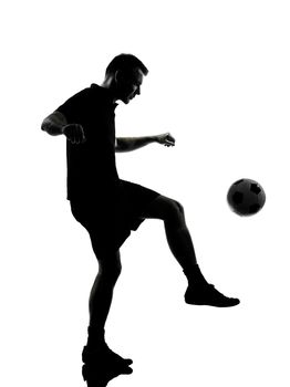 one man soccer player in studio silhouette isolated on white background
